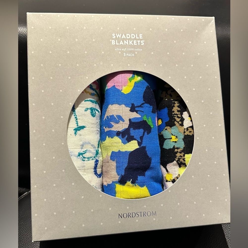 Nordstrom Swaddle Baby Blanket Boxed Set of 3 Cotton Multicolor. Brand New.